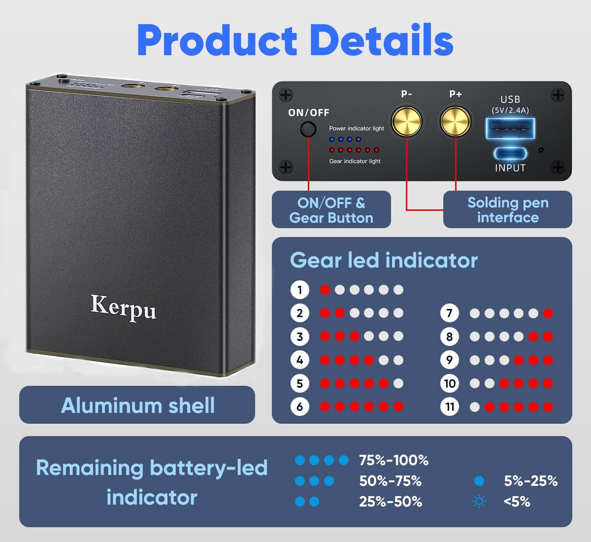 soudeuse par points de batterie,Kerpu taille de poche pour machine à souder par points avec 11 vitesses réglables, batterie rechargeable 50000mAh,feuille de nickel 2x2M