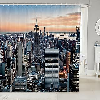 New York Shower Curtain New York City Manhattan Skyline Cityscape Waterproof Bath Curtain Contemporary Artistic Sunset Landscape Bathroom Set with 12 Hooks for Stalls Bathtubs Decorations 72"Wx72"L