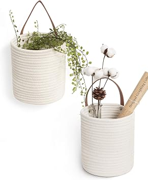 Goodpick 2 Pack Cotton Rope Wall Hanging Baskets for Home Decor | Boho Woven Hanging Plant Basket Decor, Decorative Basket for Home, Size 7.87711.7 Inches for Wall Flower & Home Storage