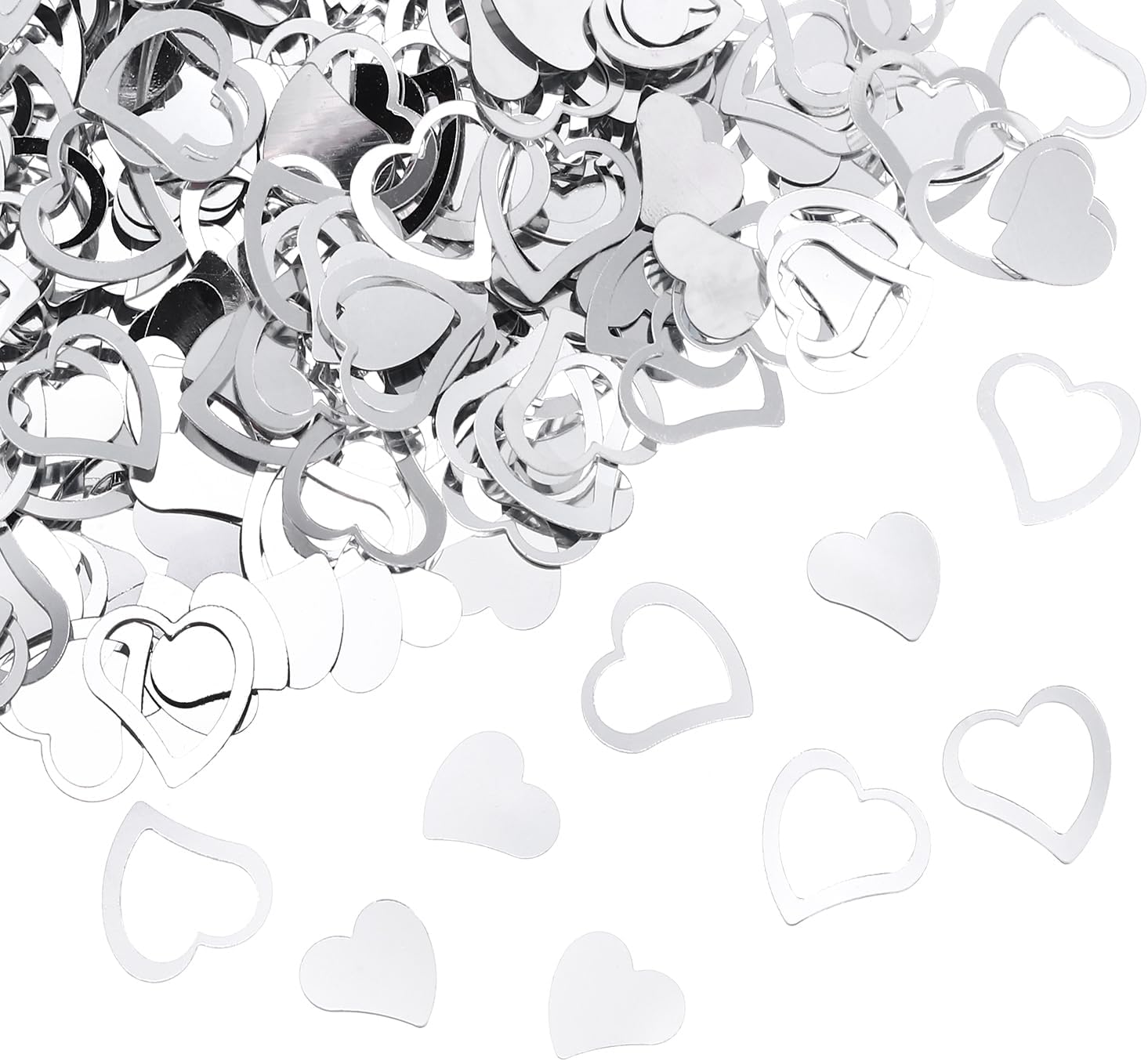 MECCANIXITY 1200Pcs Heart Confetti Glitter Confetti Table Confetti Decor for Party Wedding Festival Decorations, 0.5x0.6Inch, 0.4x0.4Inch, Silver