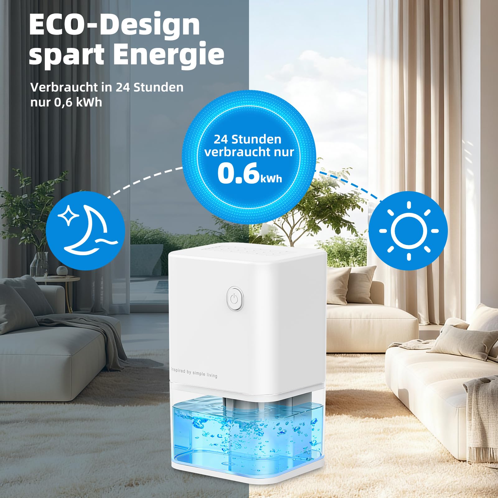 Deshumidificateur d Air Anti Moisissure 500ML, Éco Electrique Déshumidificateurs Maison Compact, Silencieux et Efficace avec Arrêt Automatique pour Petits Espaces, Chambre, Salle de Bain, Placard