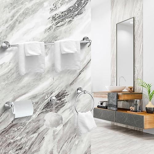 Miniatura 2 de Juego de accesorios de baño, barra de toalla extensible ajustable de cromo pulido, juego de 4 piezas de accesorios de baño duraderos de 24 pulgadas,