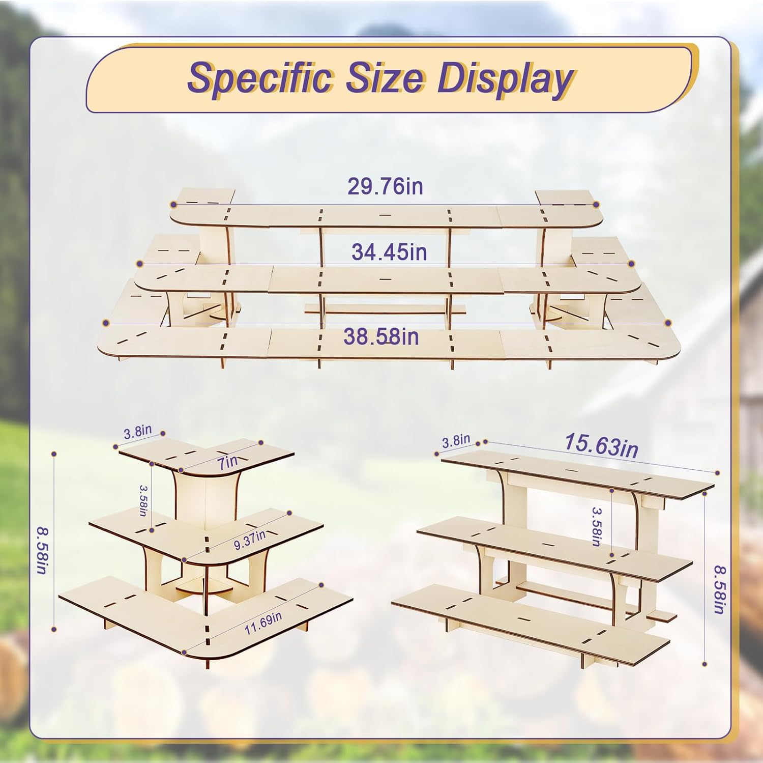 Retail Display Shelves Display Stand Retail Table Wooden 3 Tiers Display Rack Portable Shelf Rack for Retail Counter Top Craft Shows Farmers Market Tradeshows (2 Corner+1 Straight)