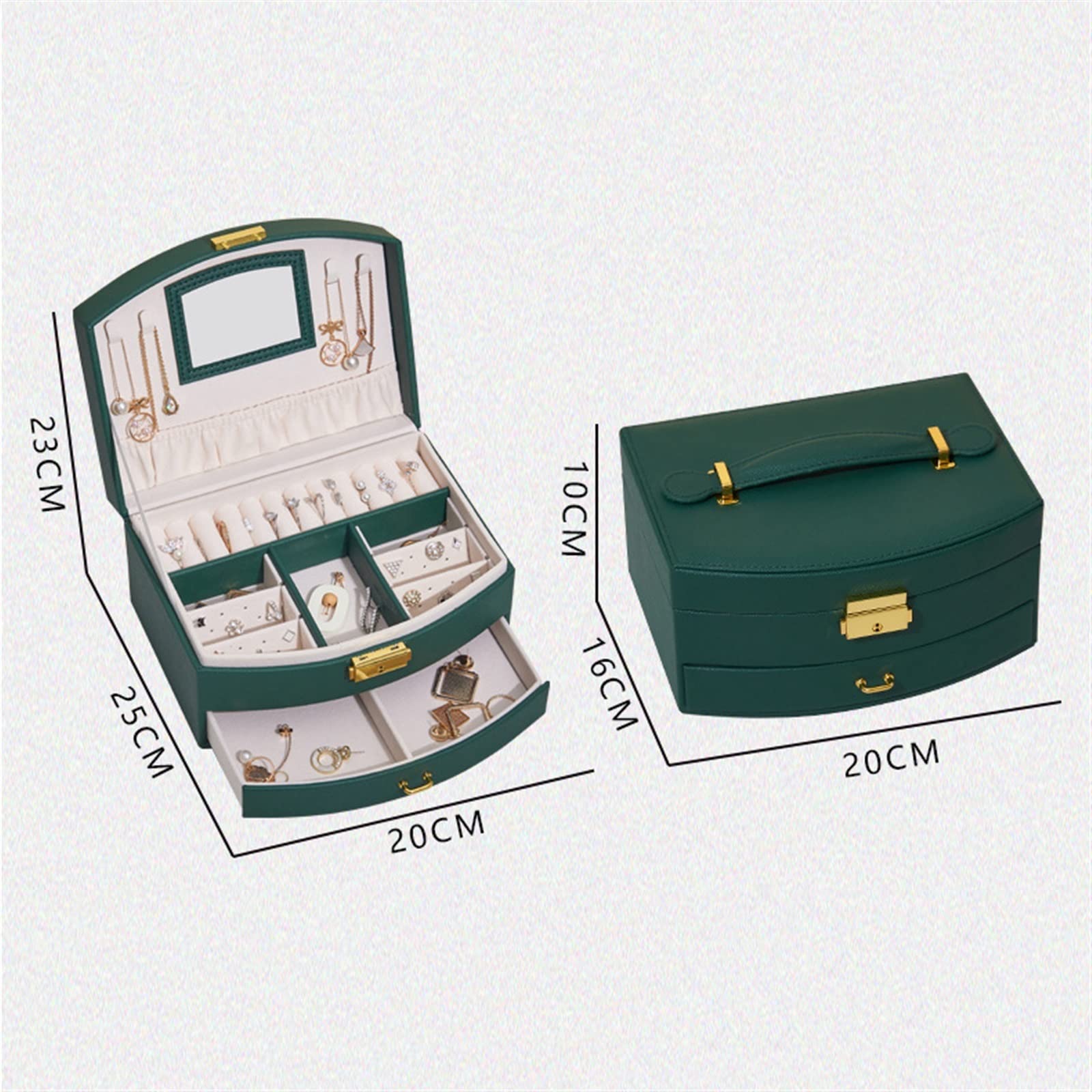 Dwupoziomowe PU skórzane pudełko do przechowywania biżuterii na kolczyki typ szuflady etui na pierścionki akcesoria jubilerskie pudełka do sortowania/254(Green)