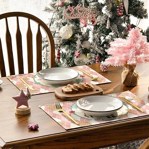 Miniatura 4 de Artoid Mode Juego de 6 manteles individuales de Navidad con diseño de cascanueces y copos de nieve, 12 x 18 pulgadas, para decoración de fiestas,