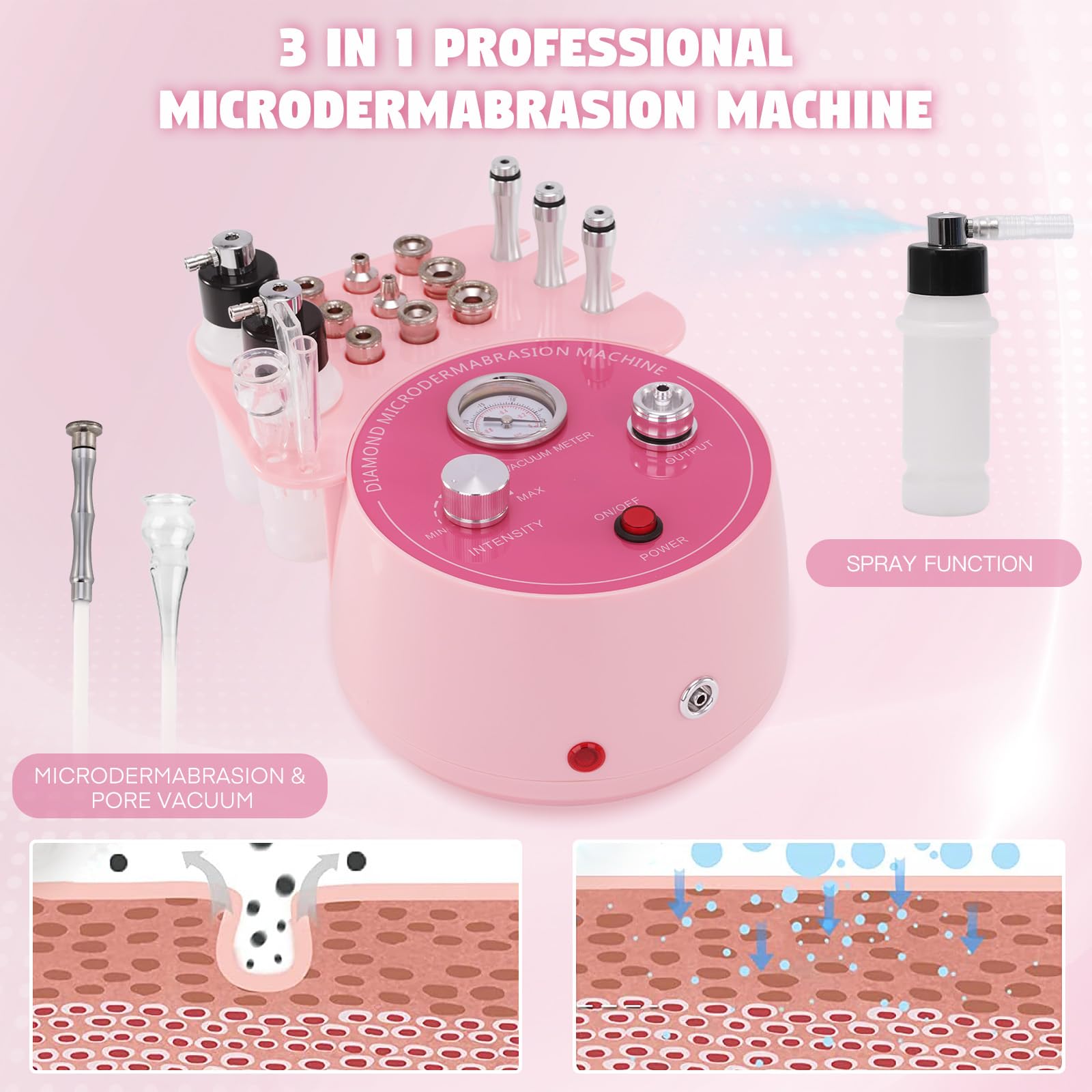 Beauty Star - Máquina de microdermoabrasión de diamante 3 en 1, máquina facial de succión de 0 a 70 cmHg, dispositivo profesional para el cuidado de la piel para uso doméstico y de salón, equipo de