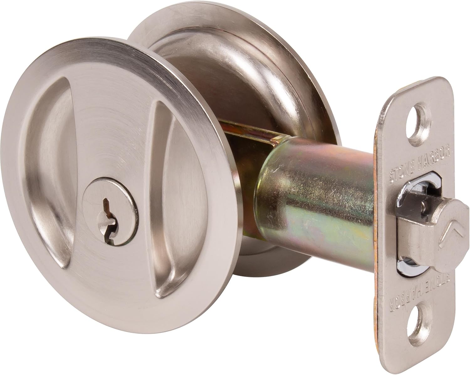 Stone Harbor Hardware Round Pocket Door Lock, Entry Function, 2-3/8" Backset, Satin Nickel