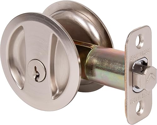 Miniatura 4 de Stone Harbor Hardware Cerradura de puerta de bolsillo redondo, función de entrada, fondo de 2-38", níquel satinado