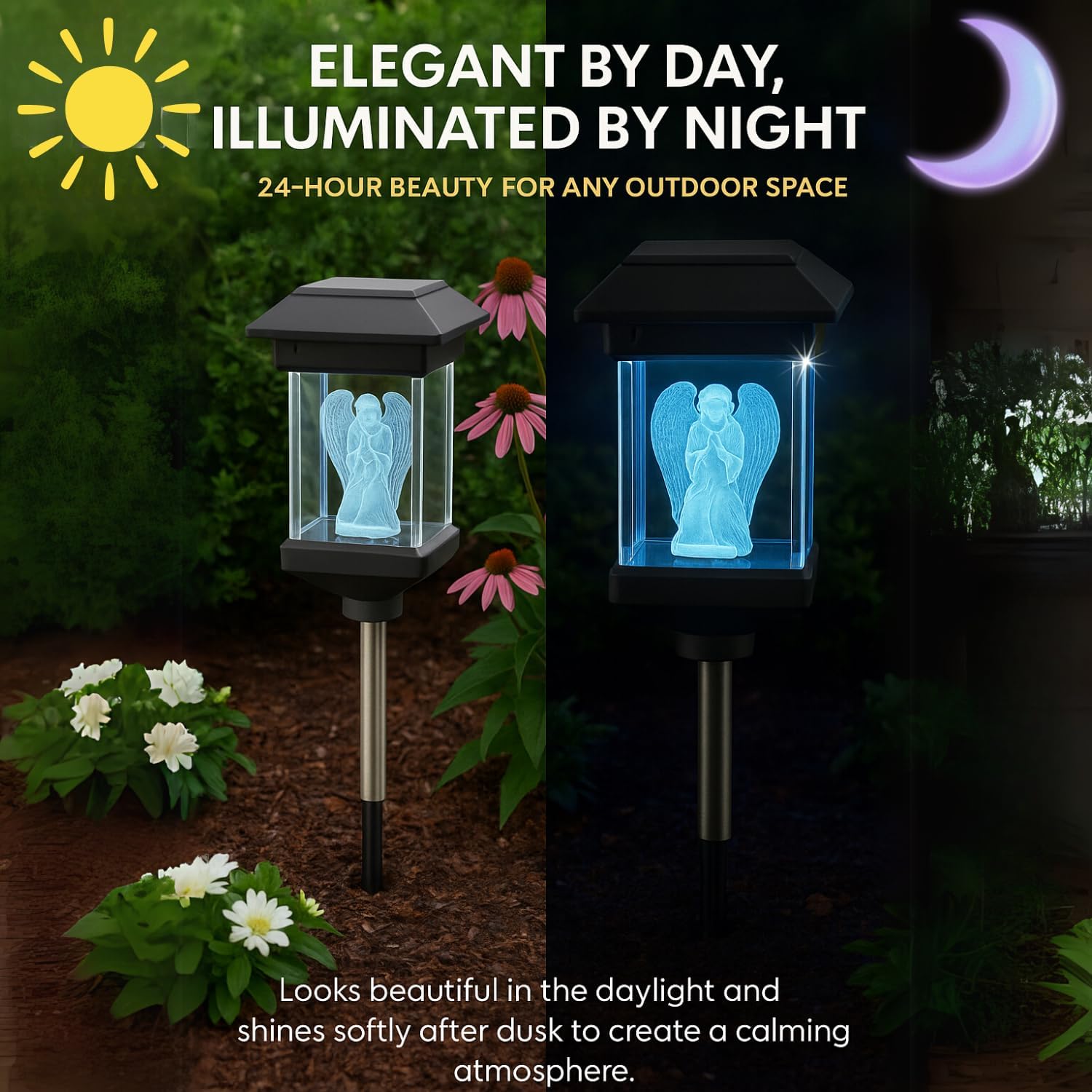 Jumbl 14" Solar LED Memorial Light – 3D Guardian Angel Crystal Stake, Weather-Resistant Stainless Steel, Outdoor Grave Marker for Garden, Yard, or Cemetery Tribute Decoration