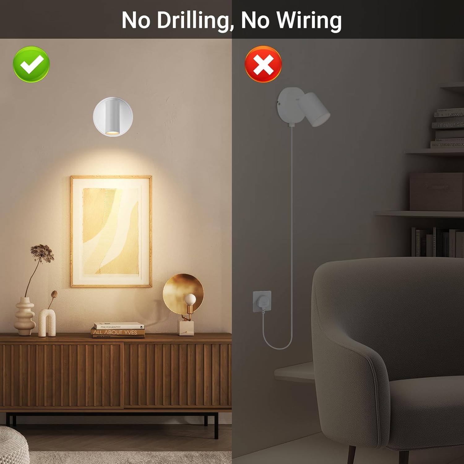 Spotlight Indoor, Wireless Uplighting Indoor with Remote Dimmable, 350° Rotate, Battery Powered Ceiling Spotlight for Artwork Painting Tree Plant Picture Lights, 4 Pack