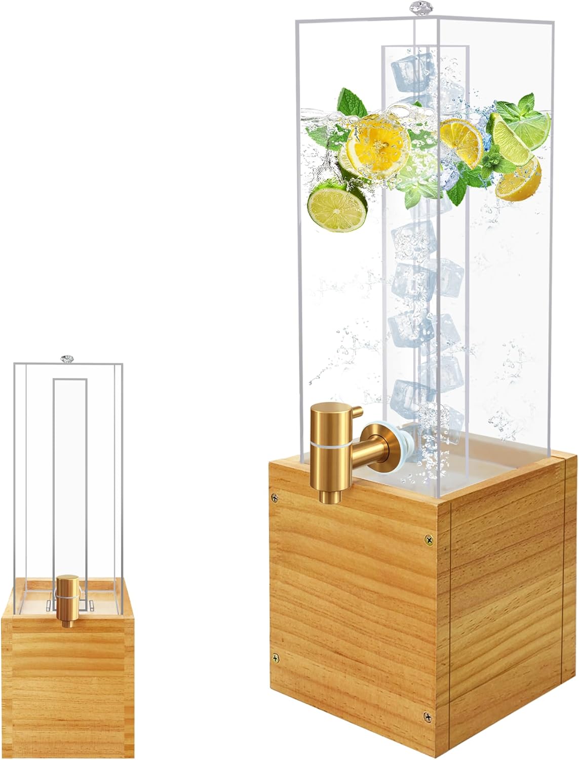2 Gallon Large Drink Dispenser, Drink Dispenser with Wood Stand, Drink Dispensers for Parties with Ice Core, Beverage Dispenser with Airtight Valve for Water, Punch, Juice