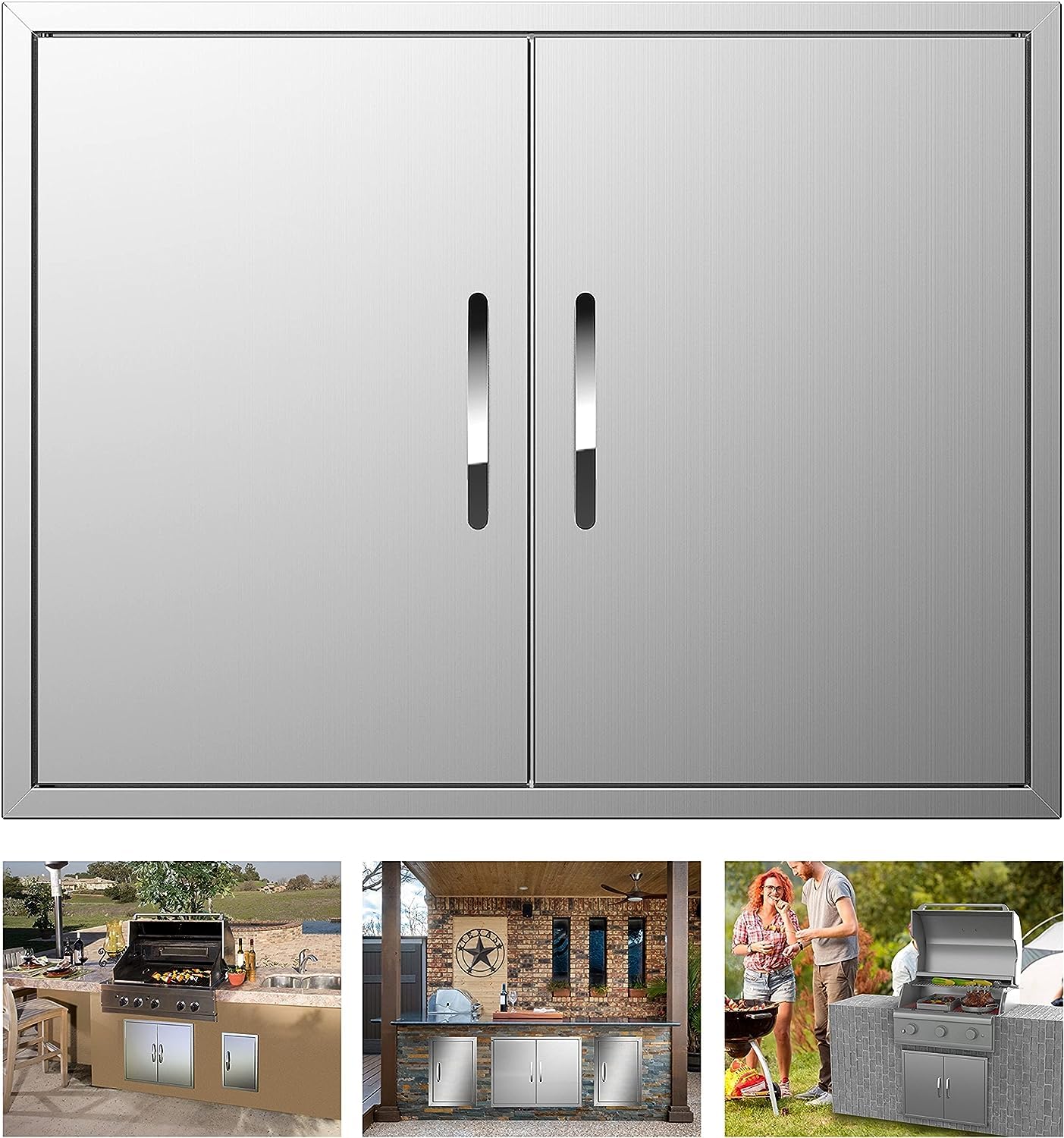 KODOM Outdoor Kitchen Doors - 31W x 24H Inch, Double BBQ Access Doors, 304 Stainless Steel for Outdoor Kitchen Cabinet Grill Station or BBQ Island