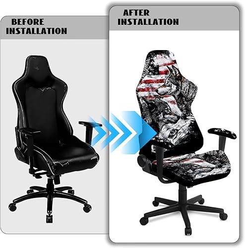 Miniatura 6 de Fundas patrióticas de silla de juegos para adultos, sillas de videojuegos de lobo con fundas para reposabrazos, funda de asiento de oficina, a