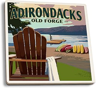 Juego de 4 posavasos de goma para bebidas, Old Forge, New York Adirondacks - Silla de lago y Adirondack, posavasos absorbentes para protección de mesa, cocina, sala de bar, decoración