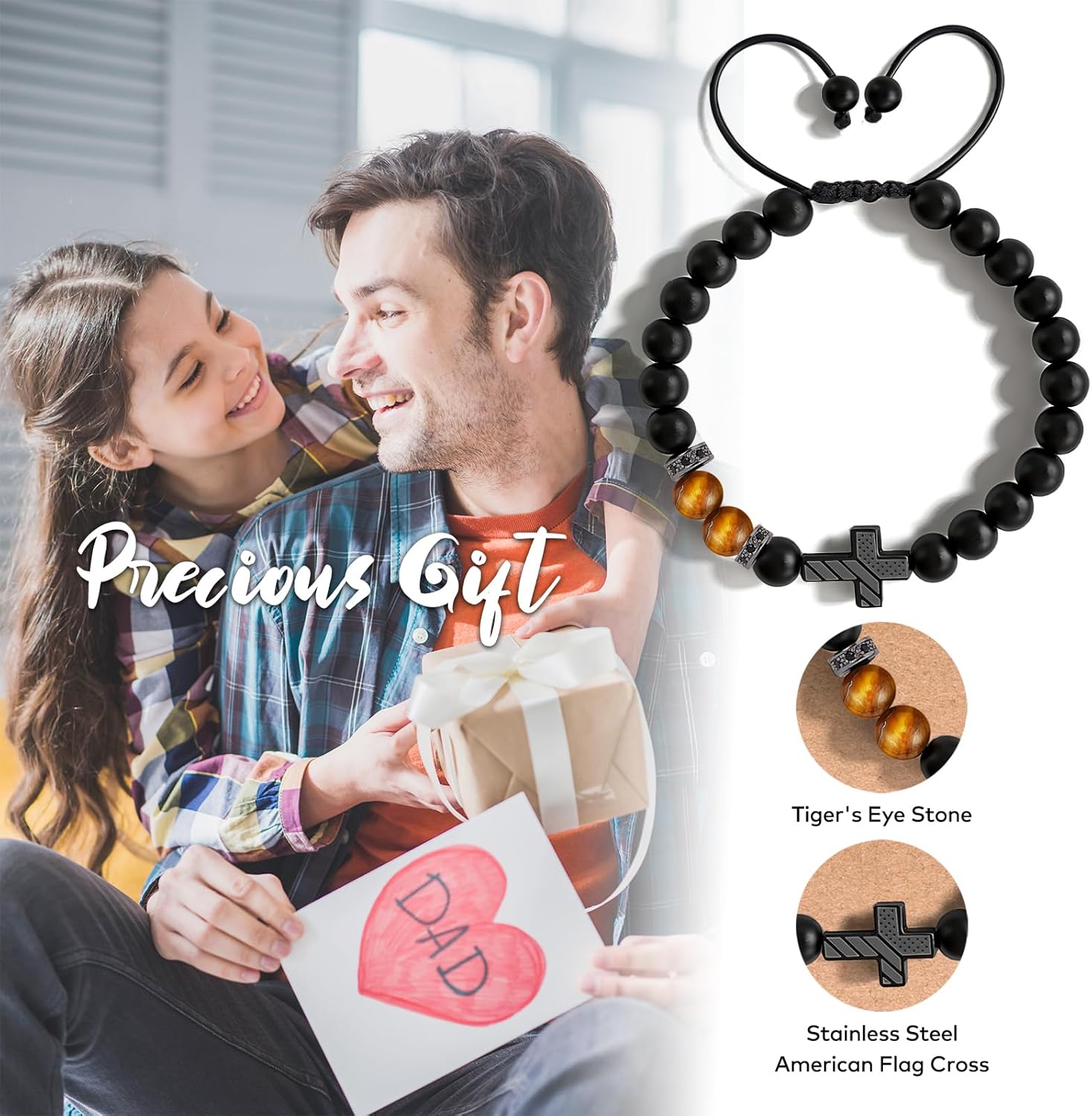 Cross Religious Bracelet for Men, Natural Stone Tiger Eye & Black Beads Bracelets, Christian Gift for Birthday Graduation Easter Christmas - Image 4