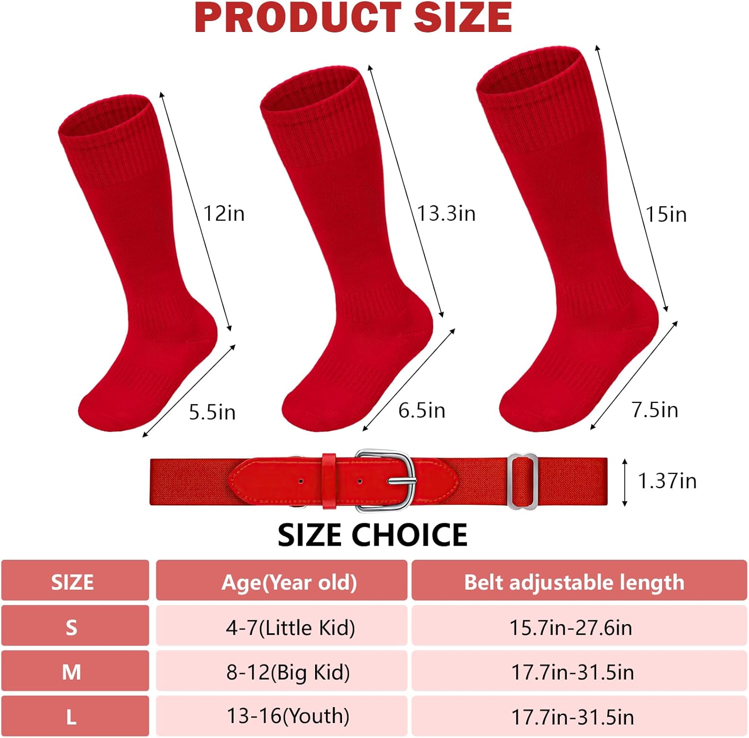 HONGTEYA Youth Baseball Socks and Belt Combo Set,Youth Softball Socks and Adjustable Baseball Belt for Boys Girls - Image 7