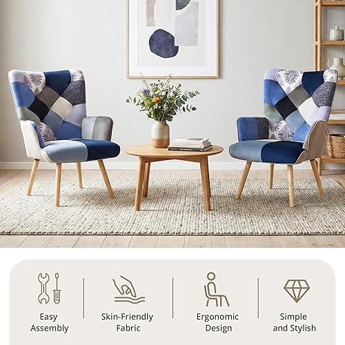 Miniatura 7 de Joysoul Silla decorativa moderna para sala de estar, silla con brazo de respaldo alto, diseño de pata de gallo, sillas de estilo bohemio para