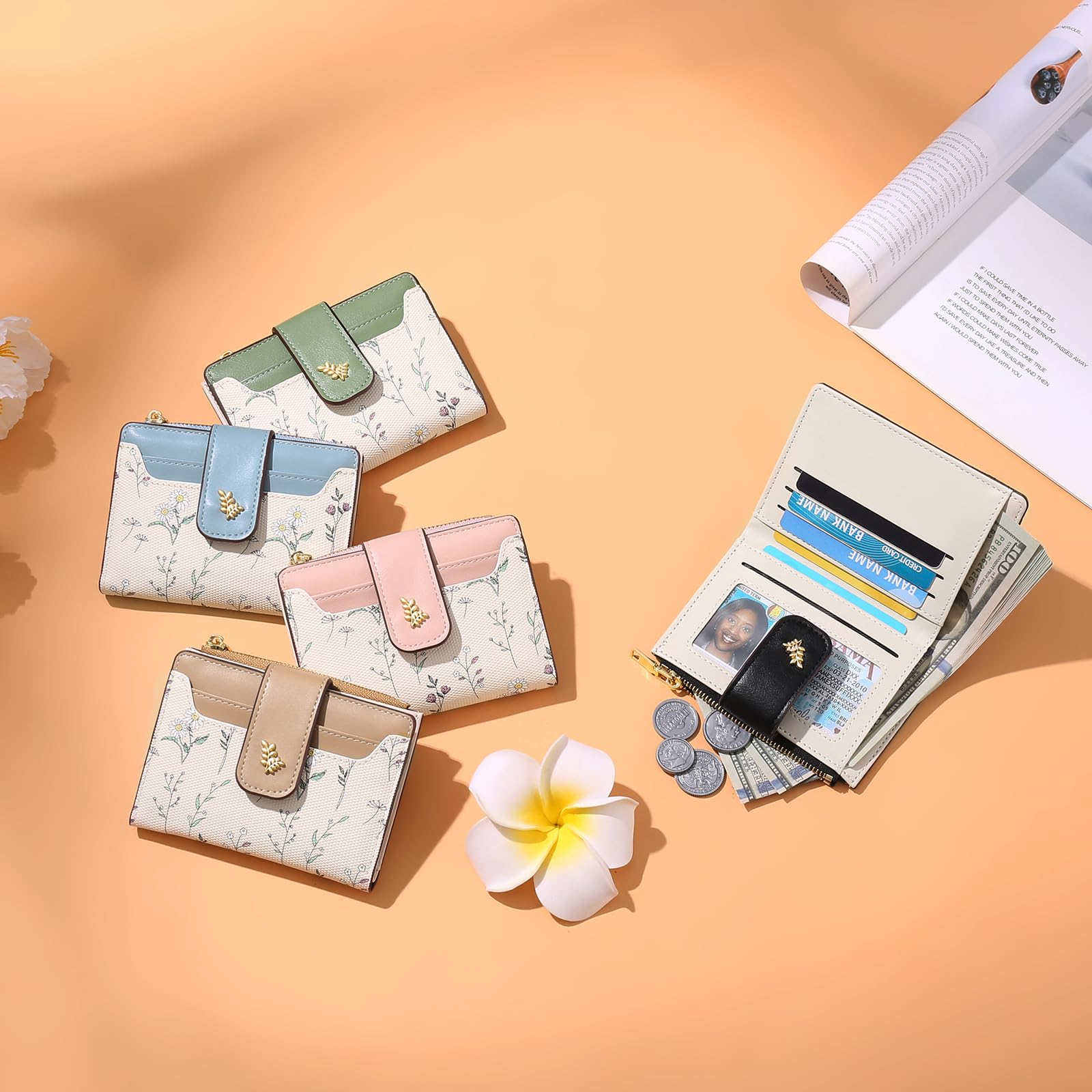 GAEKEAO Petit Portefeuille Femme Blocage RFID Cuir Bifold Porte Carte à Fermeture éclair Titulaire de Carte de Crédit avec Fenêtre d'identification