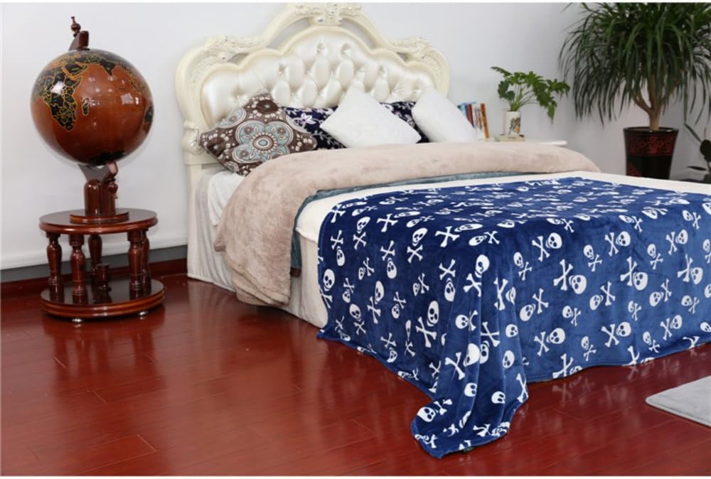 Halloween Skeleton Thickening Rug Super Soft Warm Plush Mink Fleece Quilt Bed Sofa Throw BlanketSingle^^^blue