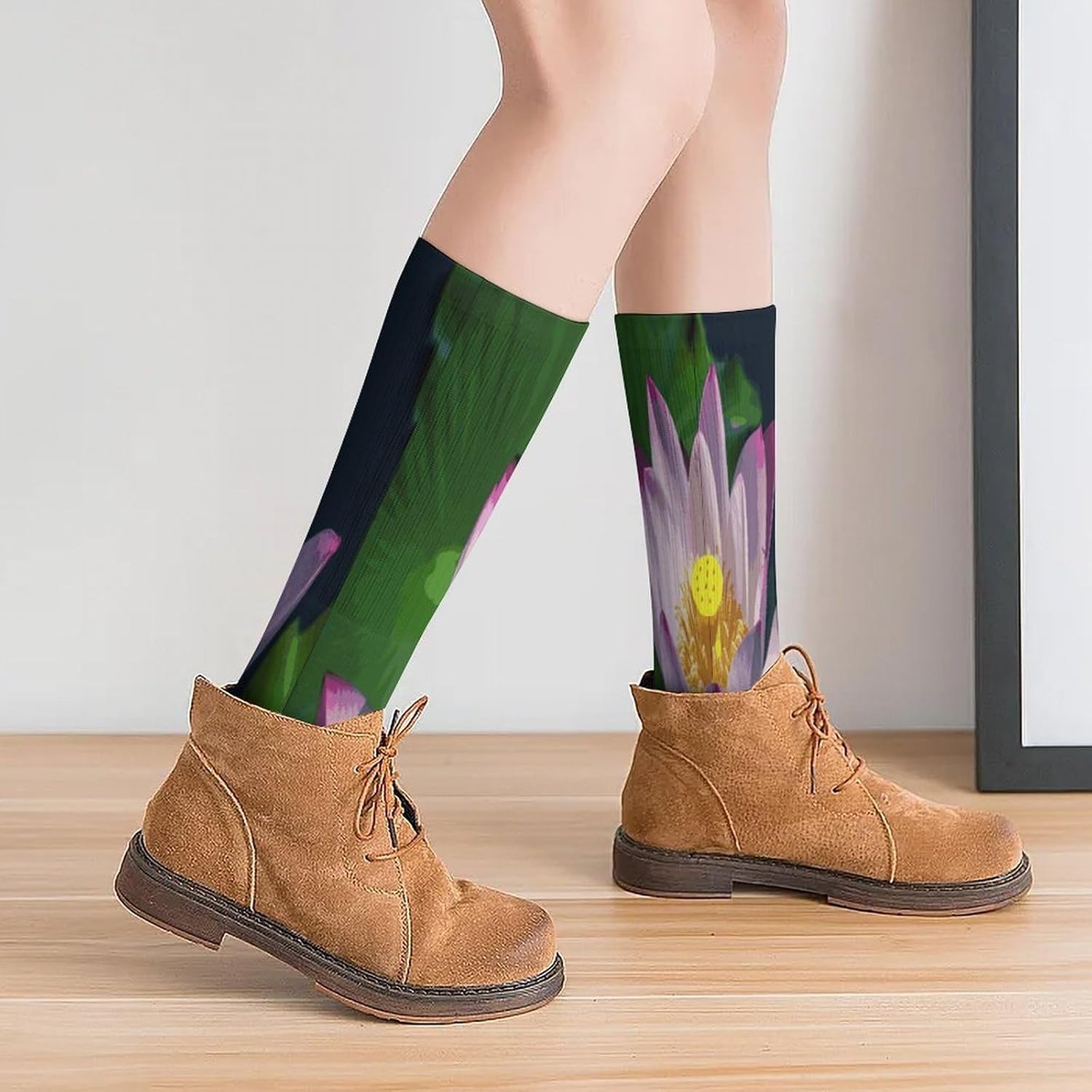 Lotus2 Crew Socks High Stocking Thermal Socks | Tube Socks-Breathable-Moisture-Soft-wicking for Hospital Pilates Yoga for women men Grippy for office and daily walking