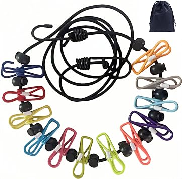 Retractable Travel Clothesline, with 12 Clips, for Laundry Drying, Compact for Camping Hotel Home