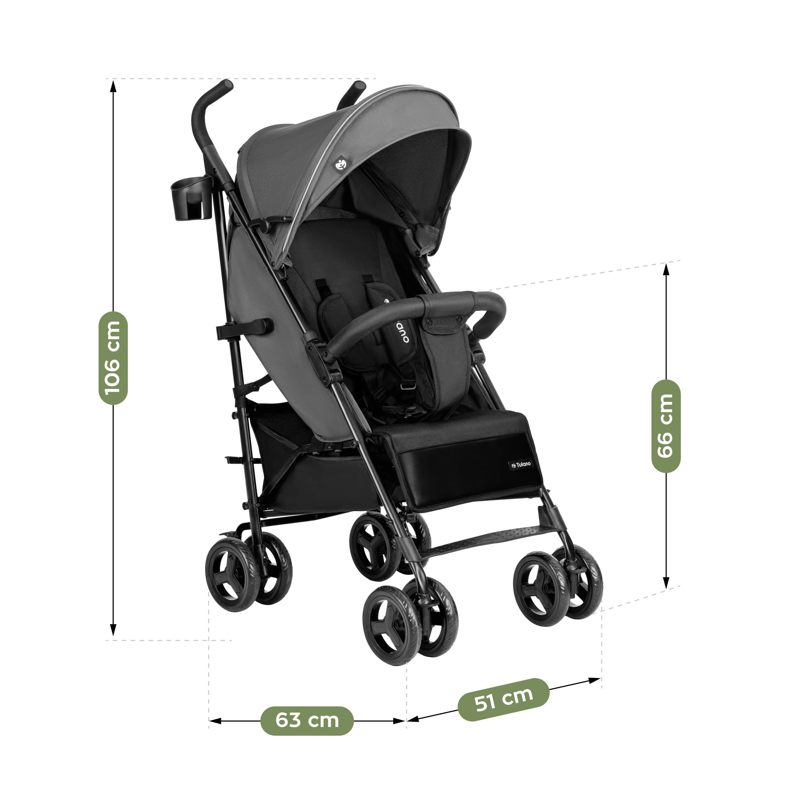 Tulano Davos 35 | wózek dziecięcy Buggy od 6 miesięcy do 4 lat | koła PU | daszek XXL | 5-punktowy pasek | składany | śpiworek na nogi, moskitiera, uchwyt na napoje | EN 1888 | do 22 kg