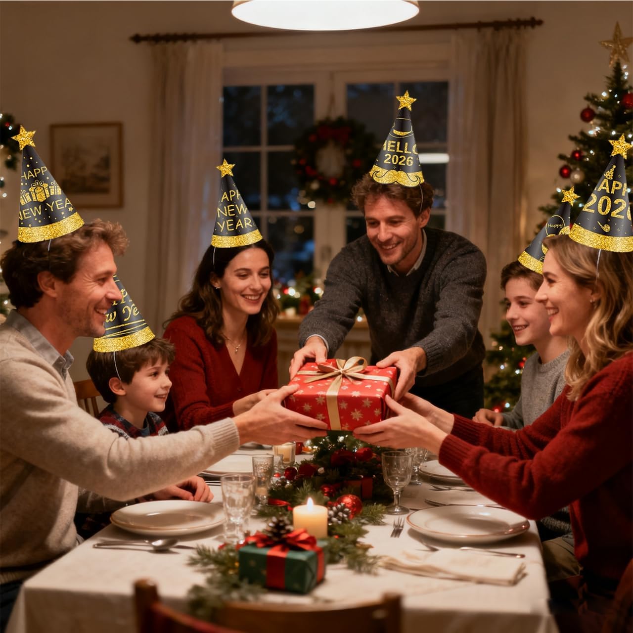 2026 New Year Decorations Set for 24 Guests - Hats, Headbands, Conical Hats, Beaded Necklaces, Noise Makers - Image 4