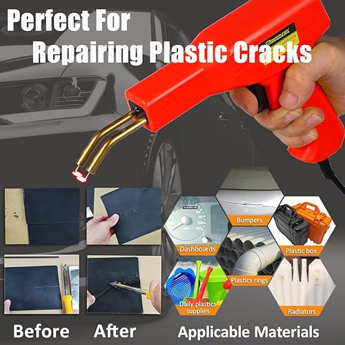 Miniatura 10 de Soldador de plástico, kit de soldadura de plástico 2 en 1, kit de reparación de plástico de grapadora en caliente para reparación de grietas de