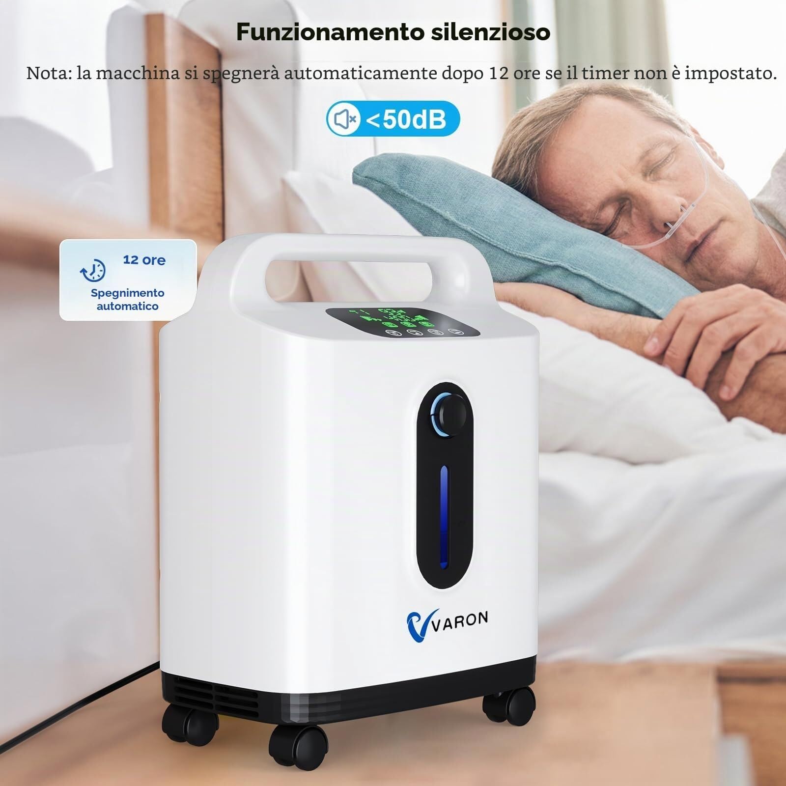 Concentratore di Ossigeno Portatile Intelligente con Telecomando - Flusso Regolabile 1-8 l/min, 93% Purezza, Timer e Design Ergonomico