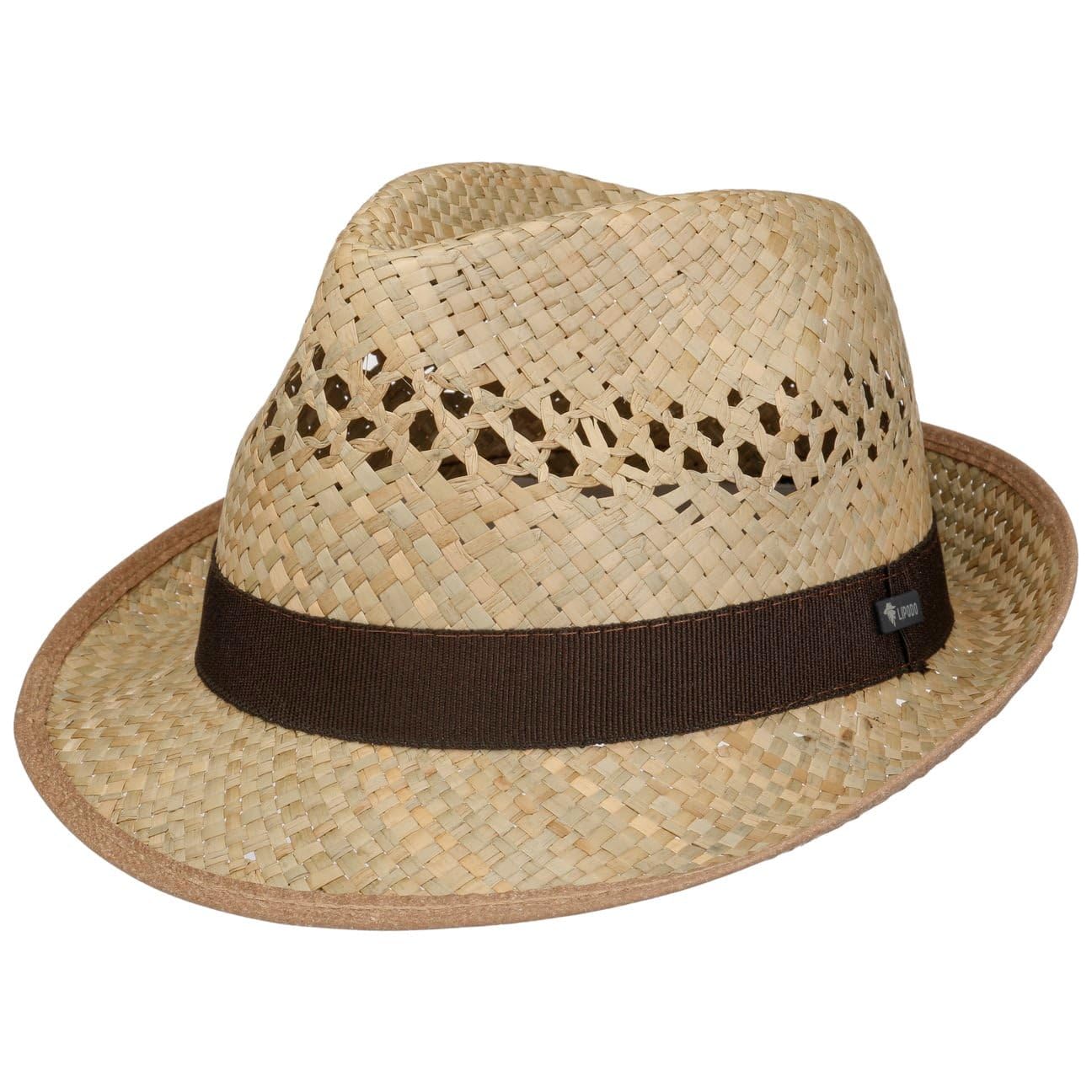 Lipodo Women's Nature Classic Straw Hat (Trilby) Men/ - Summer Hat With A Black Grosgrain Ribbon - Sun Hat Made In Italy - Summer - 61 Cm Size 7 1/2