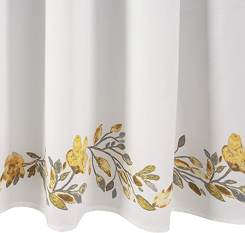 Miniatura 2 de Lush Decor Tanisha Cortina de ducha, 72 pulgadas de ancho x 72 pulgadas de largo, amarillo y gris, estampado de vid de flores amarillas doradas,
