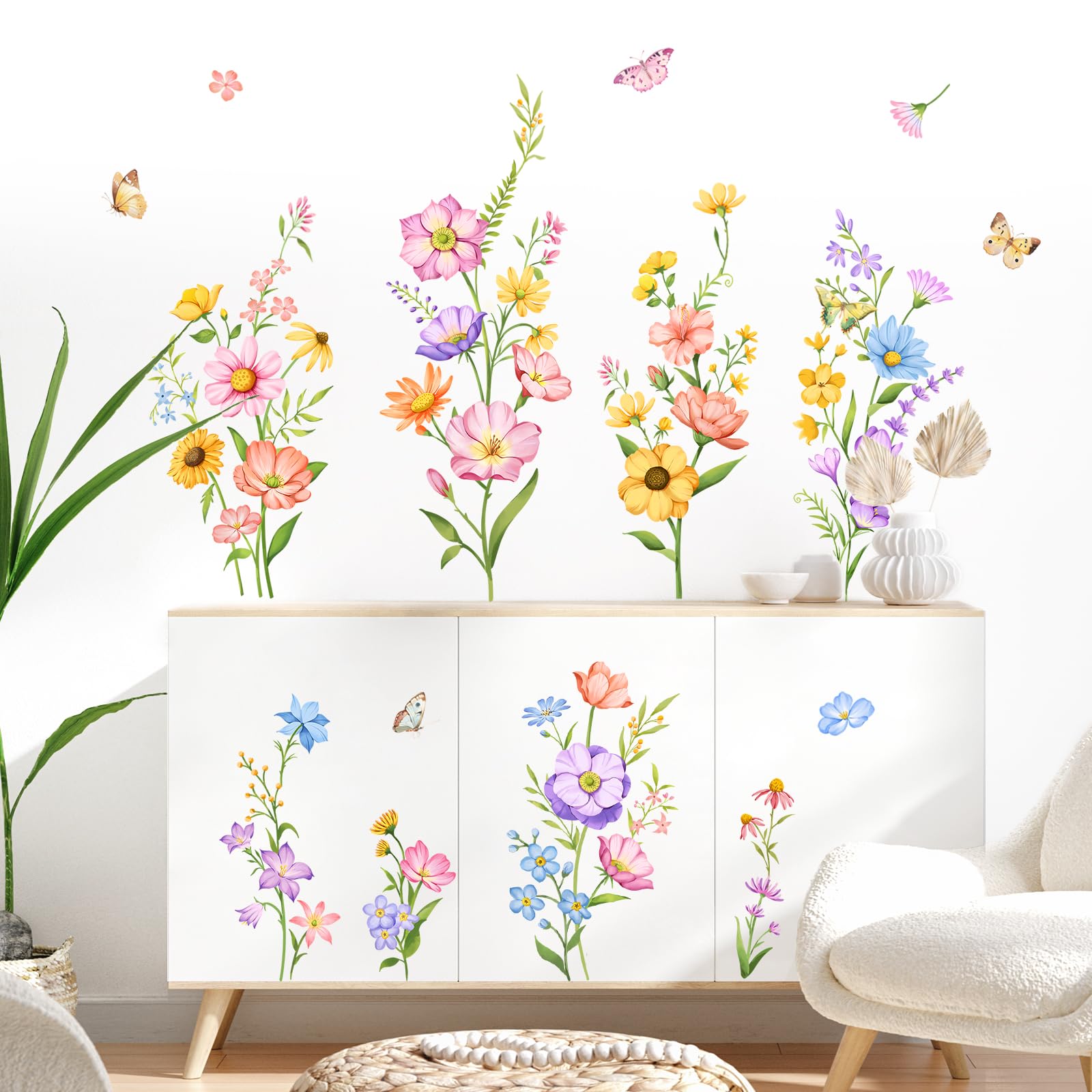 Adesivi Murali Fiori Selvatici Primavera - Vinile Testurizzato, 3 Fogli 29x90cm - Foto 4