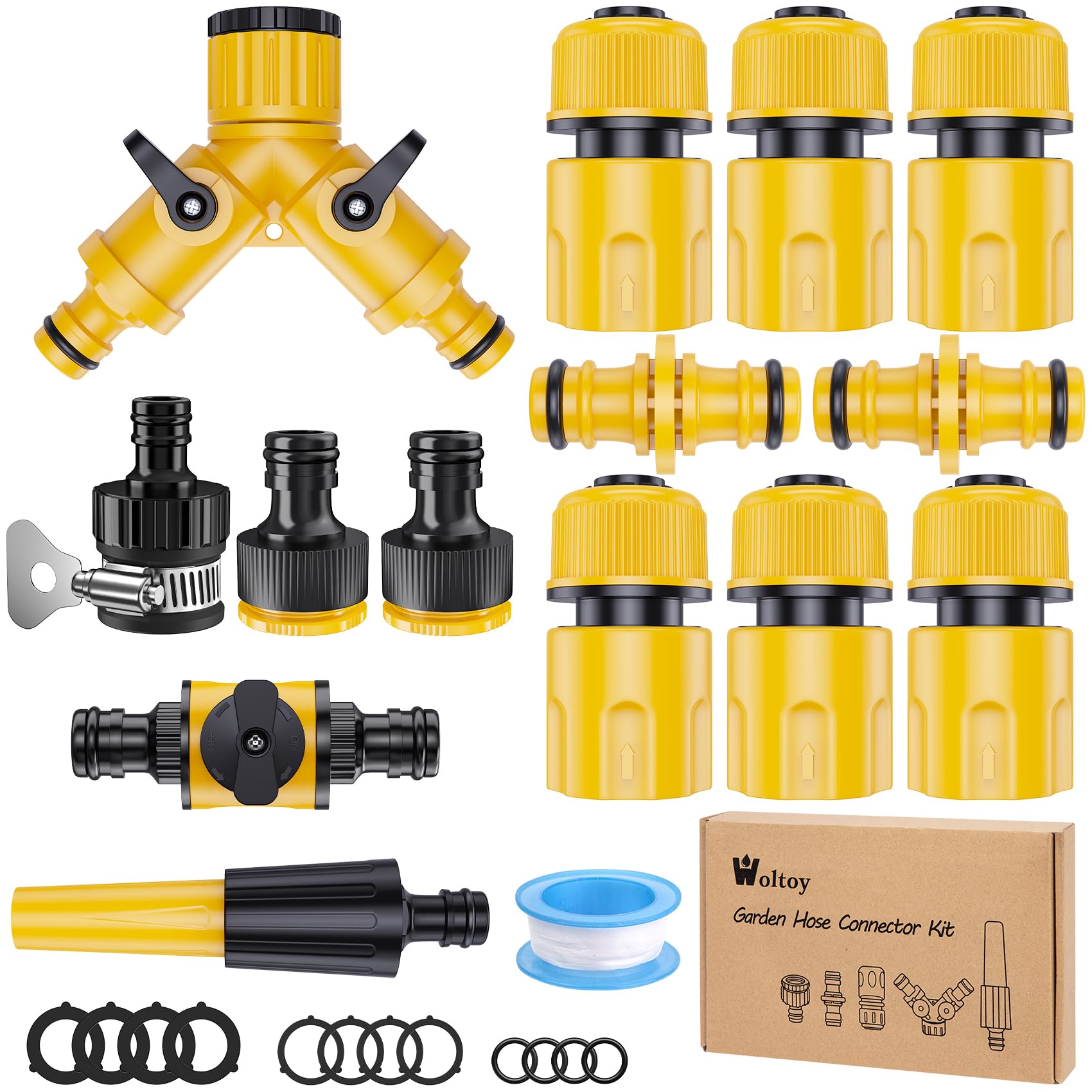 15 Stück Gardena Schlauchverbinder Set, Gardena Kupplung 1/2 Zoll, Gartenschlauch Anschluss Verbindungsstück Schnellverbindung Leckfrei, Schlauch Kupplung für Garten und Haus Wasserhahn, Gelb