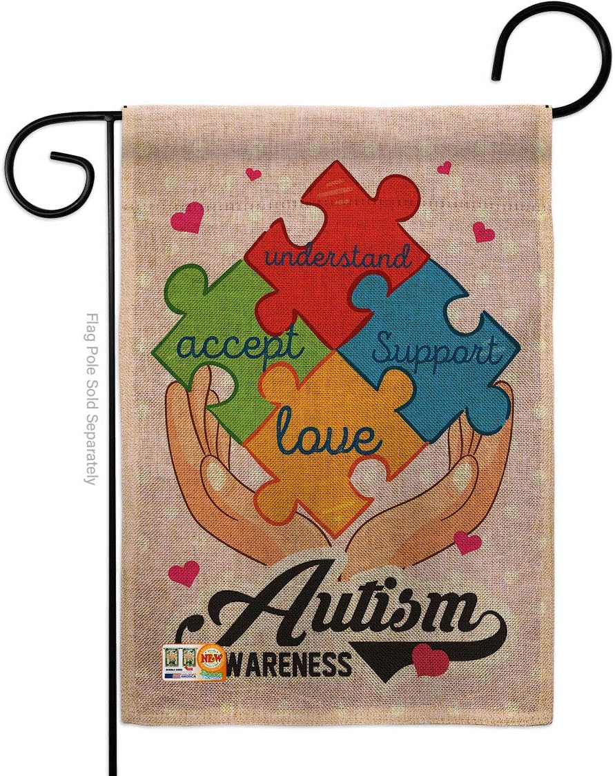 Autism Awareness Support Burlap Garden Flag Inspirational Survivor Ribbon Prevention Cancer Breast BLM Small Decorative Gift Yard House Banner Double-Sided Made In USA 13 X 18.5
