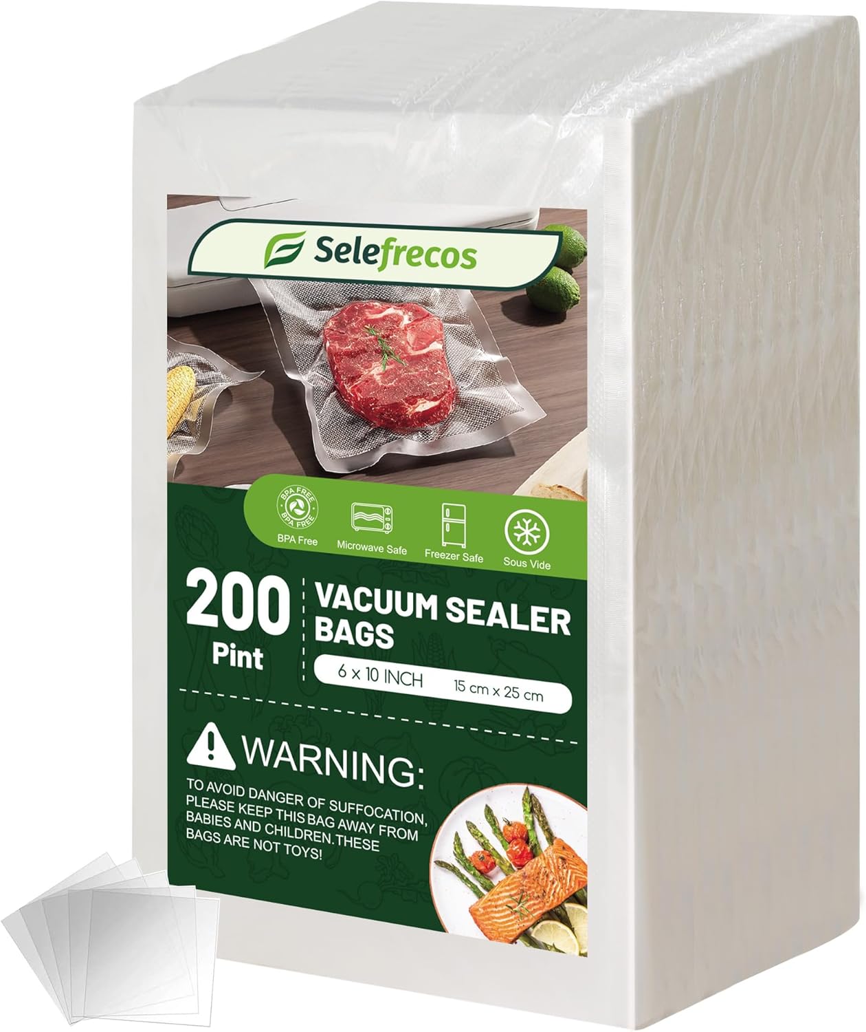 Vacuum Sealer Bags, 200 Quart BPA Free 8x12 Inch Vacuum Seal Bags for Food Saver, Seal a Meal, Weston. Heavy Duty Commercial Grade Vacuum Food Storage Bags for Sous Vide Freezer Vac Storage Meal Prep
