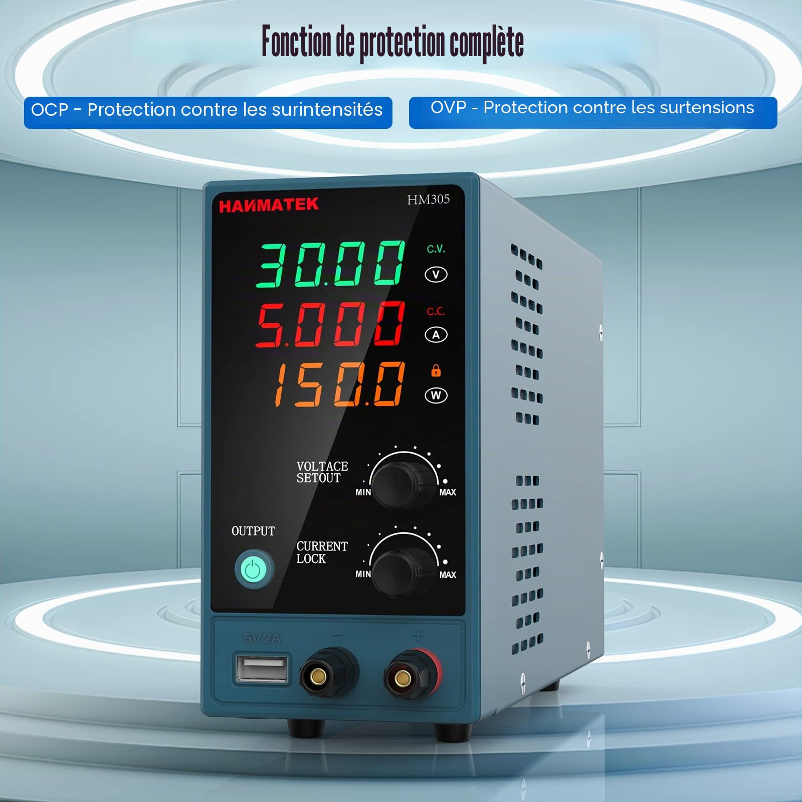Alimentation de Laboratoire,HANMATEK HM305 0-30V / 0-5A Alimentation Laboratoire DC avec Affichage LED à 4 Chiffres