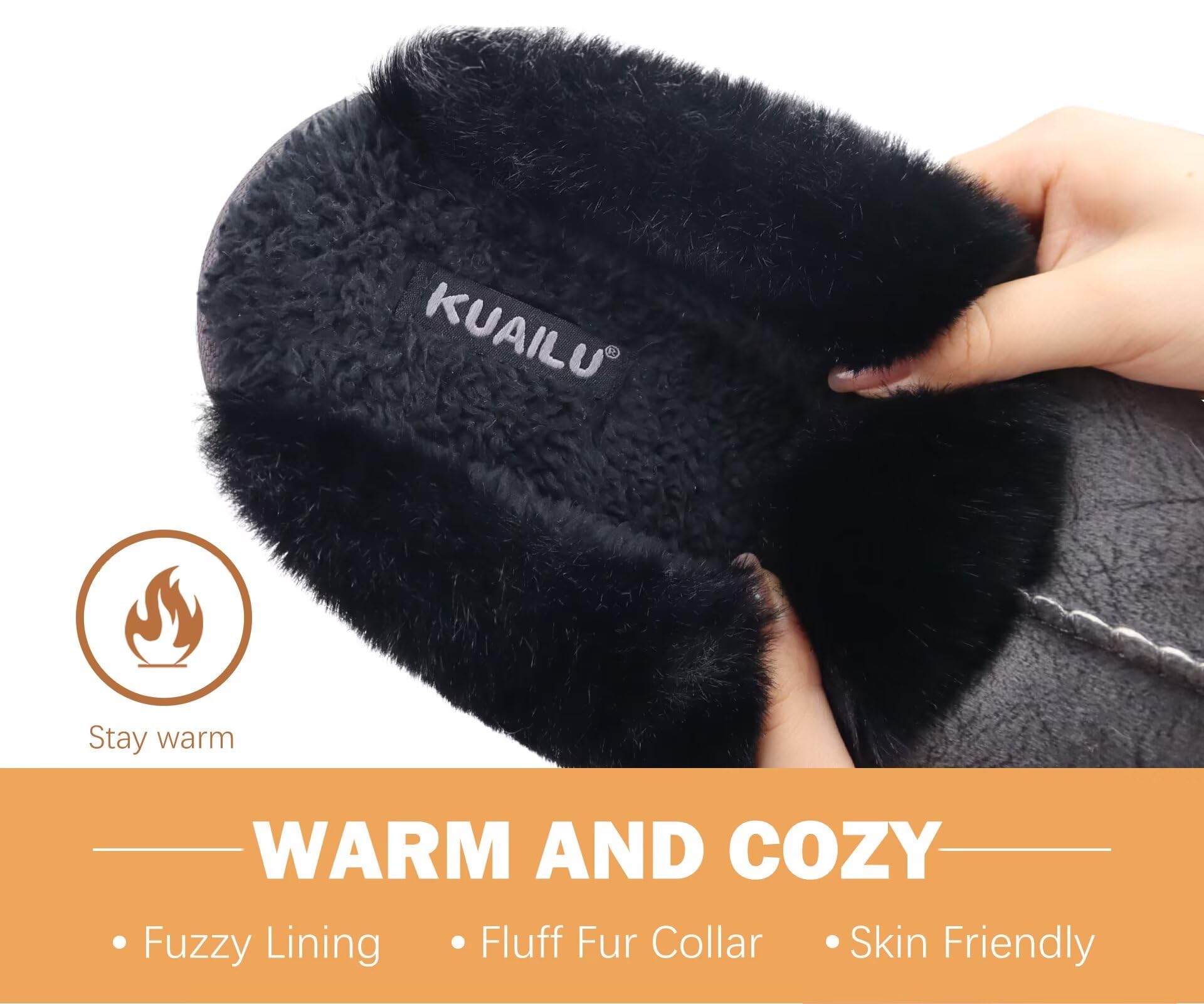 KuaiLu Pantofole Donna Invernali Pelose Pelle Chiuse Ciabatte Casa Calde Peluche Pelo Foderata Babbucce Comode Memory Foam Slippers Antiscivolo Suola Scarpe Nero 36