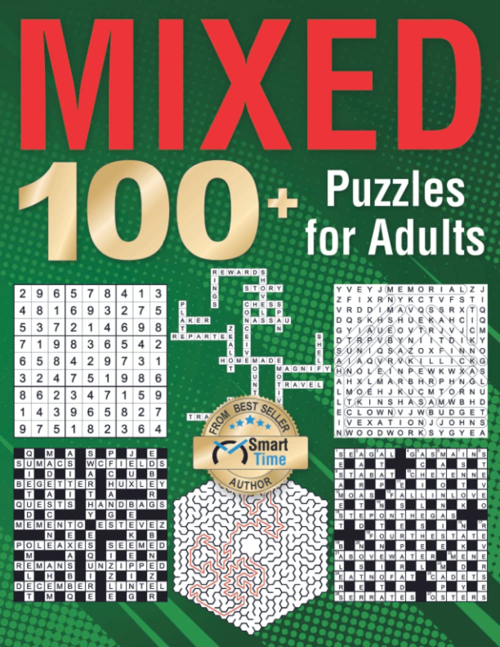 Mixed Activity Book: 100 + Puzzles Games for Adults Word Search Arrowwords Sudoku Crosswords Codewords and Kriss Kross