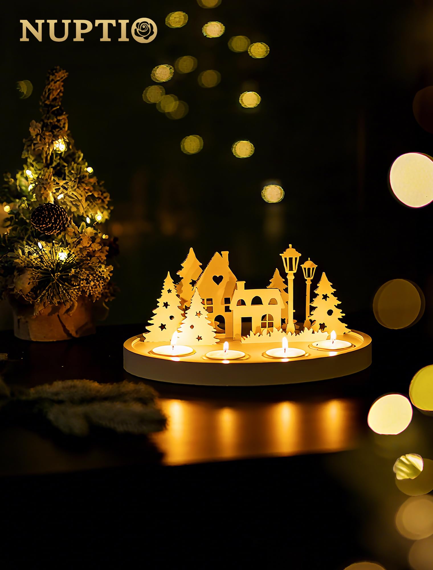 Porte-Bougie De Noël Design Renne Argent Rond En Verre 12cm