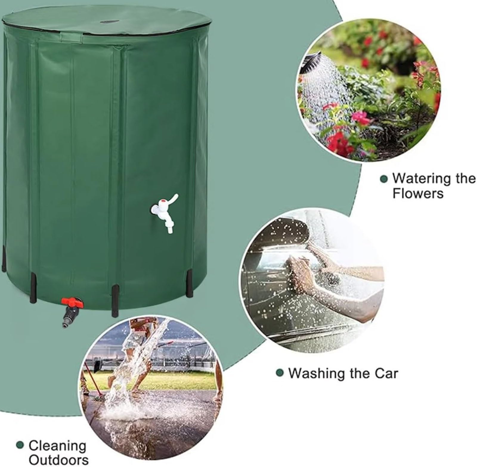 Colector de agua de lluvia plegable, sistema de recogida de barril de lluvia portátil con parte superior de malla, bajante y grifo, barril de almacenamiento de agua de jardín, capacidad de 750 litros