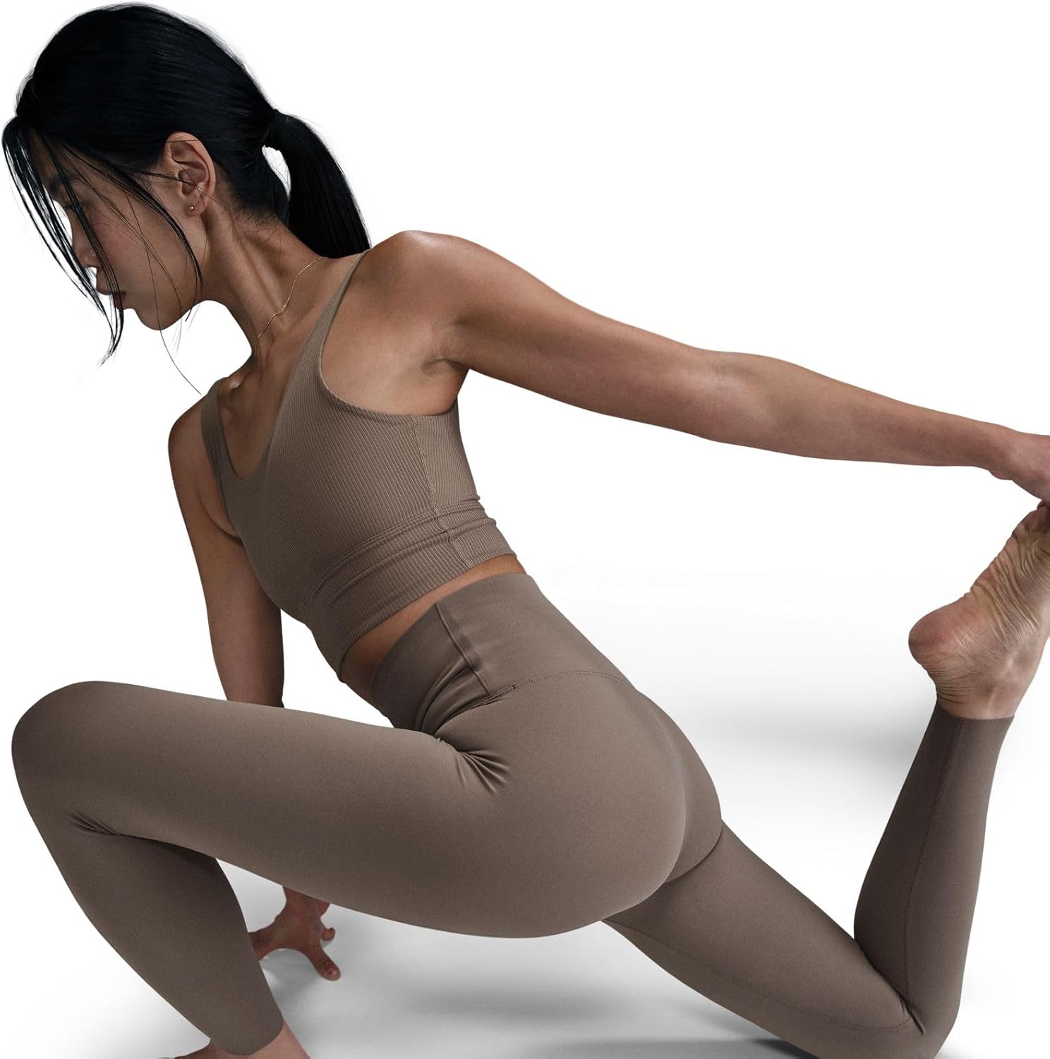 Nike Zenvy Women's Gentle-Support Mid-Rise 7/8 Leggings (DQ6015-233, Mink Brown/Black) Size Large