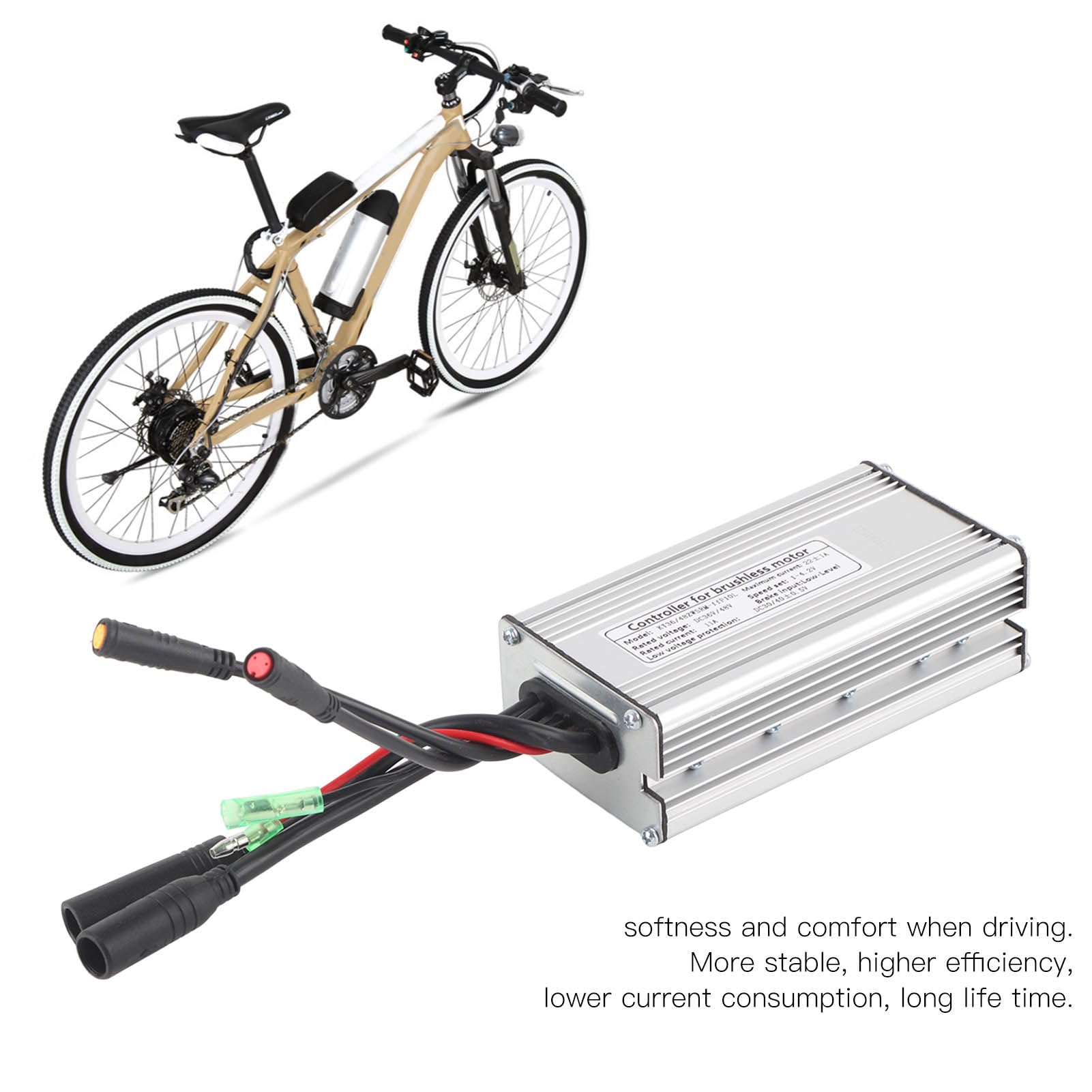 Controlador de Bicicleta Eléctrica 36/48V, Controlador de Motor sin Escobillas Rectangular de 9 Tubos con Cable de Luz para Conversión de Scooter