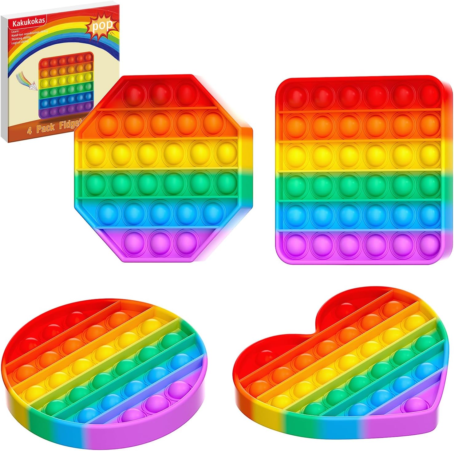 4 Pack Fidget Toys,Pop Fidgets Pack Party Favors for Kids & Adults,Push Sensory Toys Bulk Toddler Toys,Stress Relief Gifts for Easter,Birthday,Party Supplies,Classroom Prizes