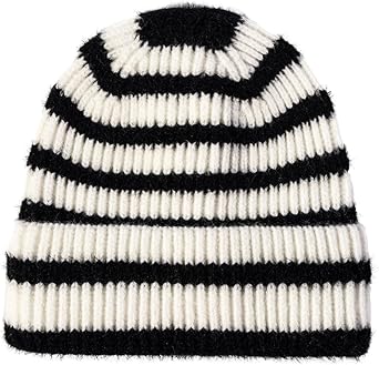CORIRESHA Unisex Fashion Striped Beanie Cuffed Winter Warm Cozy Chunky Rib Knit Hat