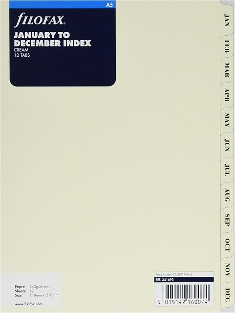 Filofax A5 January to December Index - Cream