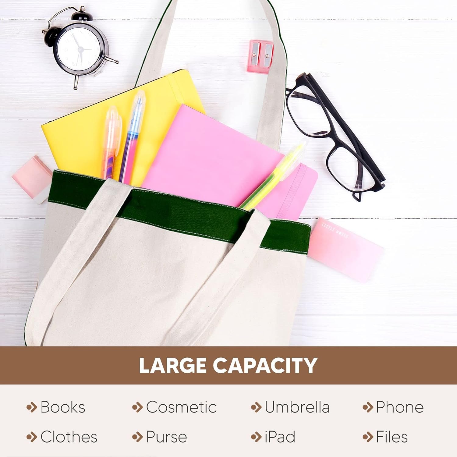 Canvas Tote Bag with Handles for Woman, Reusable Cloth Bag for Groceries and Shopping In Bulk - Blank Cotton Tote Bag, Suitable for DIY Projects Heavy Duty, 16"X14.5" With 4” Gusset, Green 8 Pack