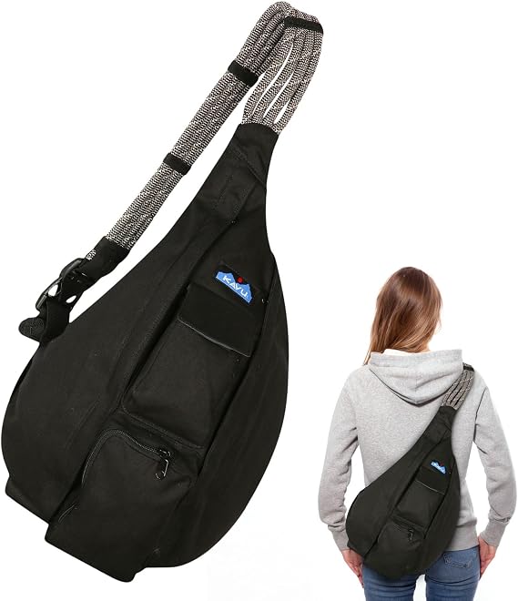 KAVU Original Rope Bag, Cotton Canvas Crossbody for Travel | 100% 12oz Cotton Canvas, Padded Back & KAVU Embroidery | 22-44-In Rope Strap, 4 Pockets, 10L | Hiking, Travel & Daily Carry