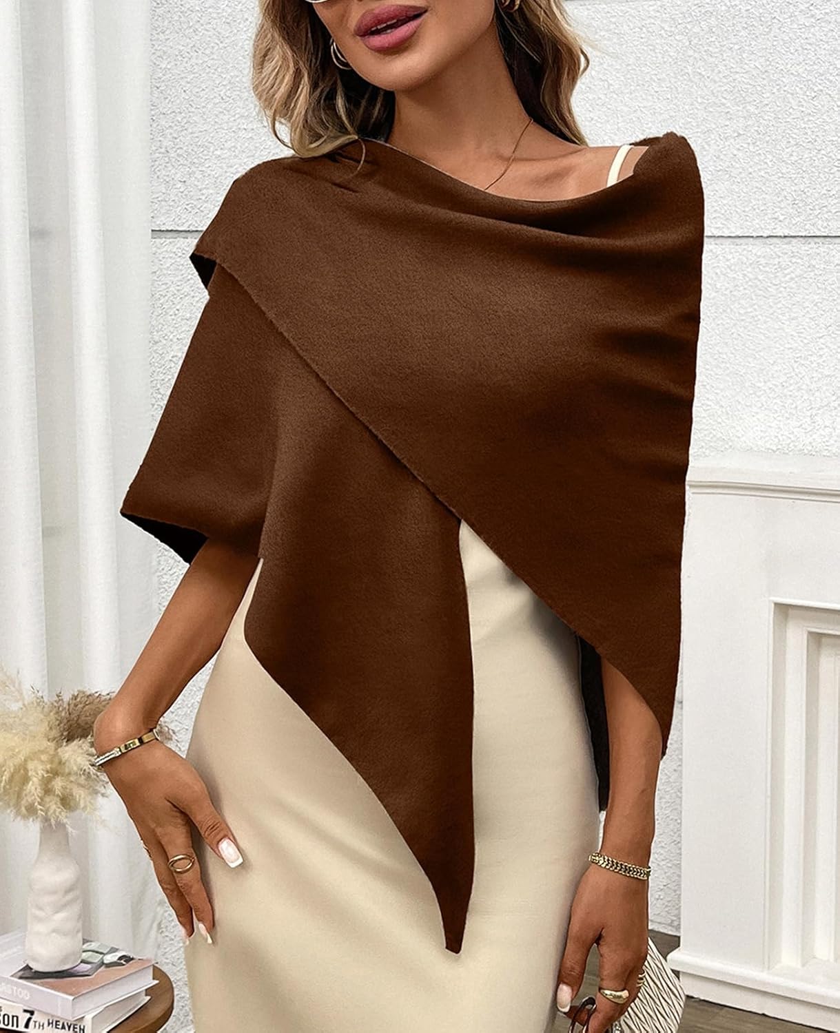 Womens Knitted Shawl Wraps Casual Solid Color Cape Scarf Comfortable Triangle Pashmina Shoulder Sweater - Image 7