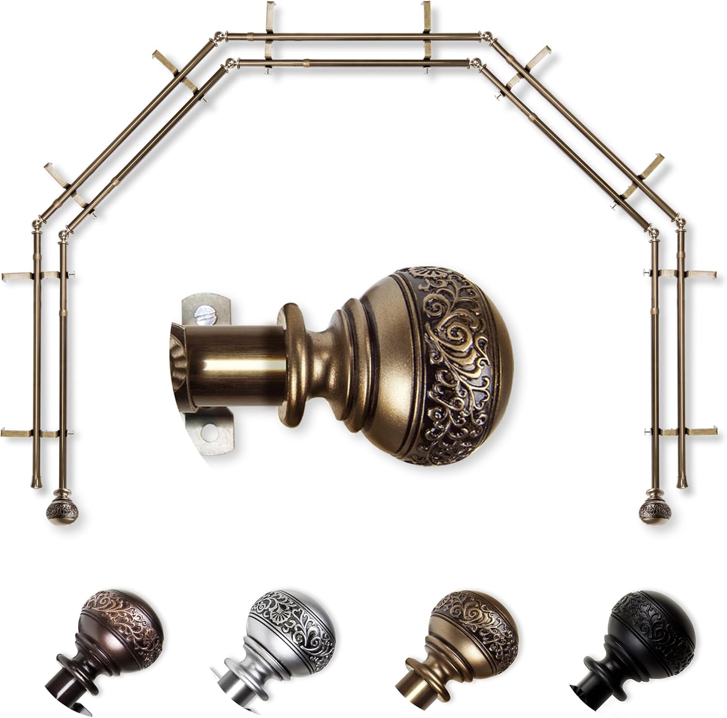 A&F Rod Décor - Nadeen 13/16" 5-Sided Double Bay Window Curtain Rod - Satin Nickel