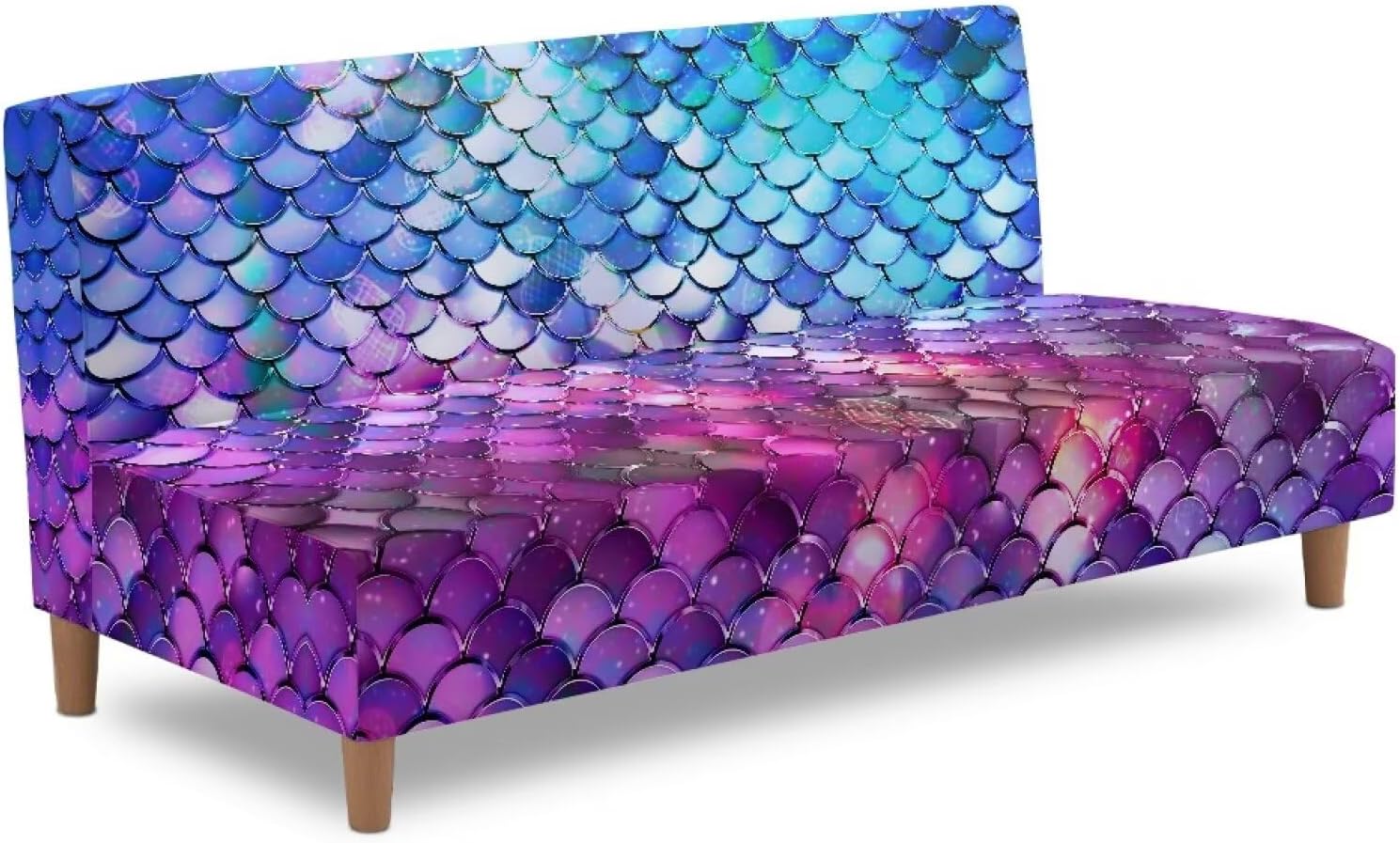 Mermaid Scales Non-Slip Futon Slipcover Stretch Futon Sofa Bed Cover Water Resistant Furniture Protector for Kids Pets Home Decor